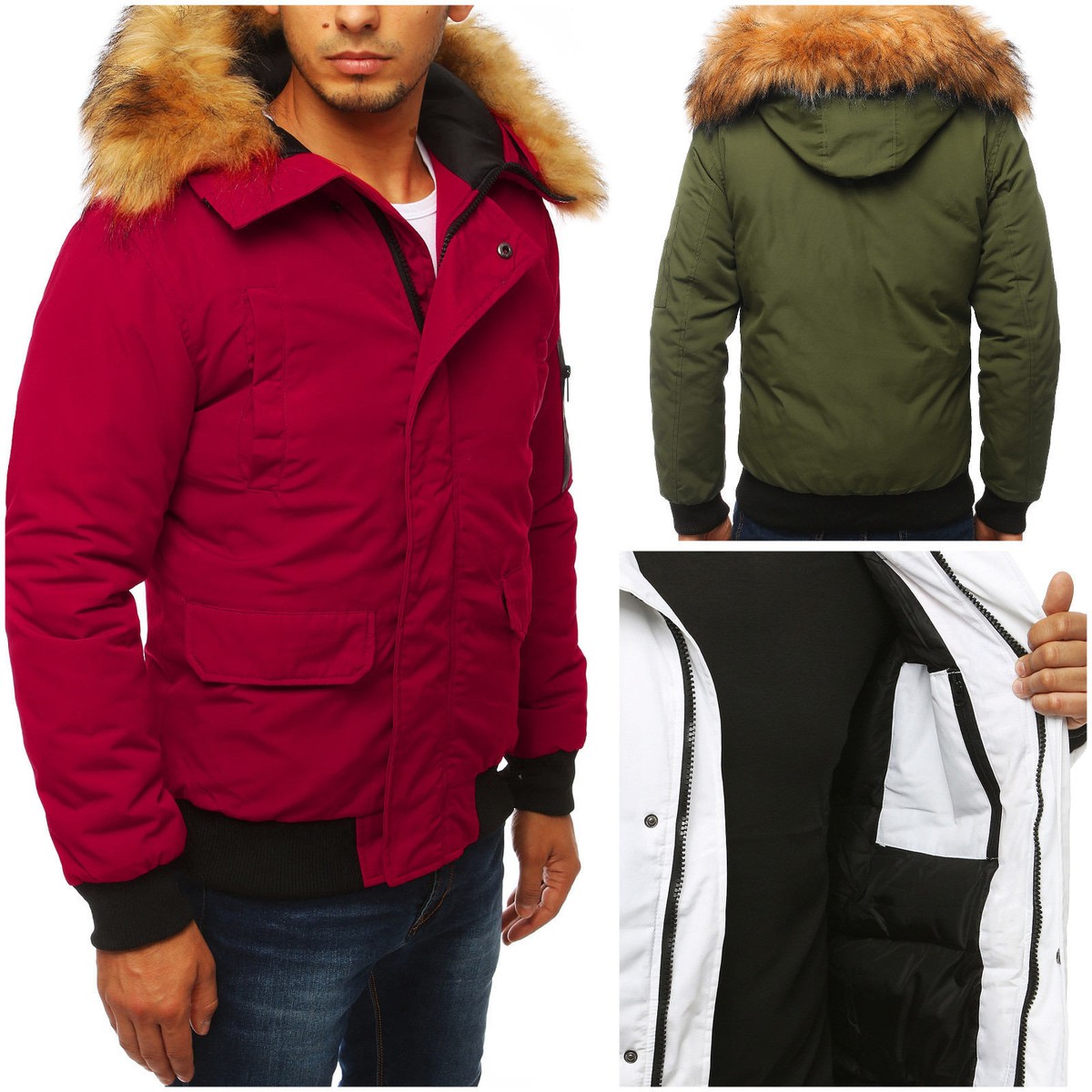 Herren Winterjacke mit Fellkapuze Wärmejacke Basic Sportjacke