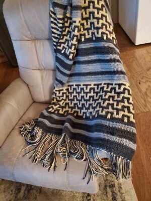 Beautiful Mosaic Crochet Throw Black, Gold, Gray