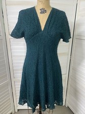 90s Careena Green Dress Women’s Thick Lace Sleeveless Nylon Fit & Flare Sz 10
