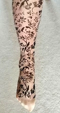 Sheer Nude Black Floral/Bird Pattern Fashion Tights Pantyhose Size UK 10-12 Gift