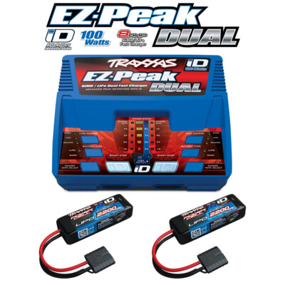 Traxxas EZ-Peak Plus Dual Charger w/ 2x ID 2S 7.4V 2200mAh Lipo
