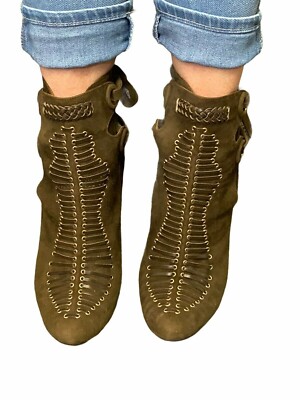 CLAUDIA SCHIFFER X AQUAZZURA HOLLAND PARK SUEDE TIE-UP BOOTIES (SZ 