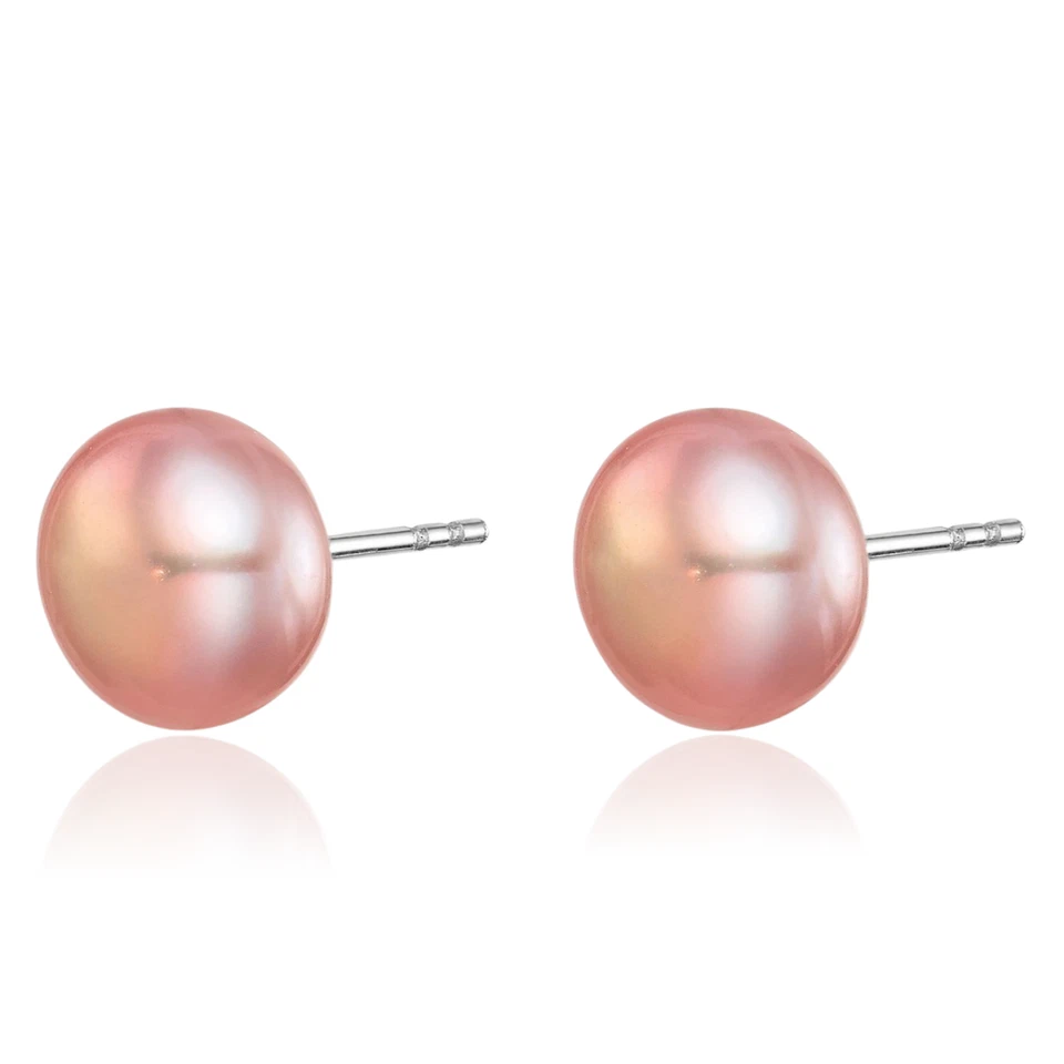 925 Sterling Silver 8mm White Pink Purple Button Freshwater Cultured Pearl Se... - Image 2 of 4