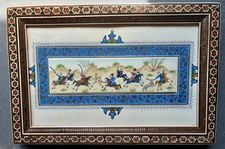 *RARE* PERSIAN MINIATURE PAINTING on BONE with a KHATAM FRAME SIGNED By Artist