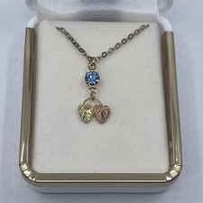 Black Hills Gold Birthstone Necklace Tri-Color 10K Aquamarine March