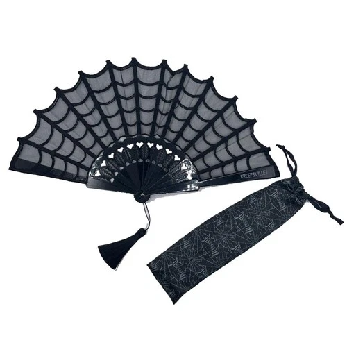 kreepsville 666 Spiderweb Lace Gothic Hand Fan with Tassel - product listing photo