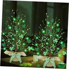 2 Pack 18 Inch Lighted St. Patrick's Day Tree wood Shamrocks Lights Tree