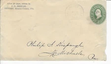 1896-POSTAL HISTORY COVER-J. D. SERFAS-EFFORT, PENNSYLVANIA