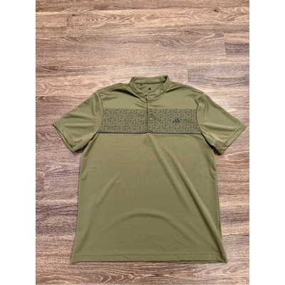 Adidas Golf Polo Shirt Mens Large Olive Green Chest Print Stretch Performance