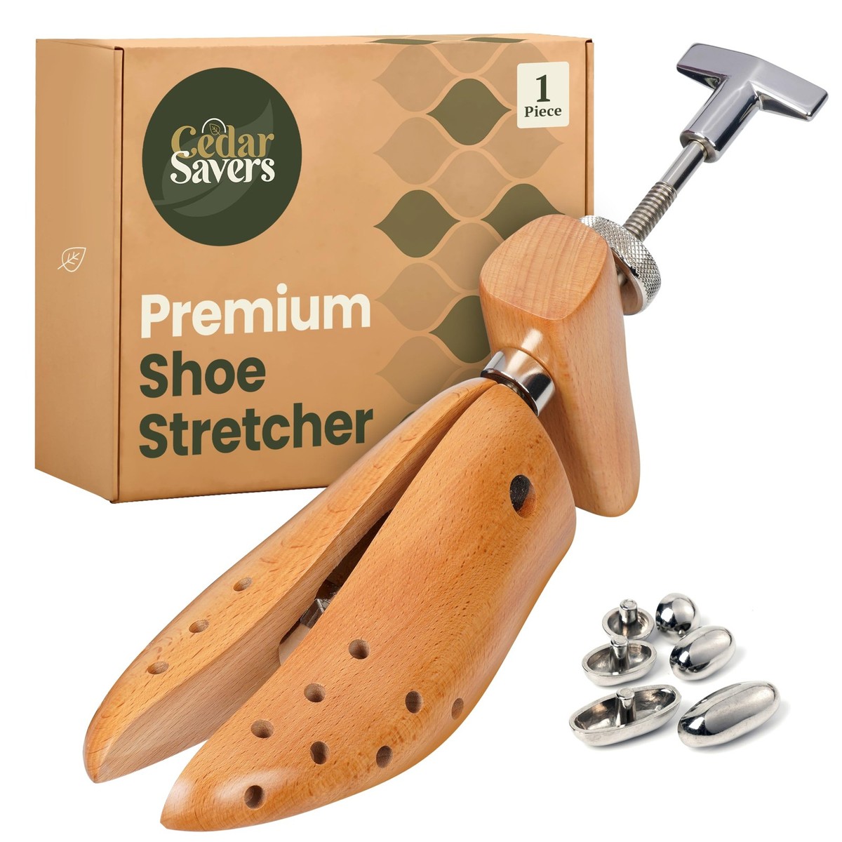 Premium 2-Way Wood Shoe Stretcher with Bunion Plugs, Shoe Tree