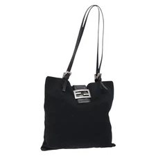 FENDI Tote Bag Nylon Black Silver Auth 138857