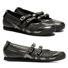 New Onitsuka Tiger Women MEXICO 66 TGRS 1182A677-001 BLACK GUNMETAL Ballet Flats