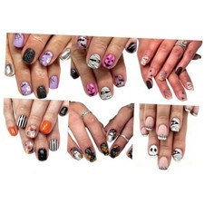 6 Sets 144Pcs Halloween Press On Nails Short Halloween Purple Pink Black-17