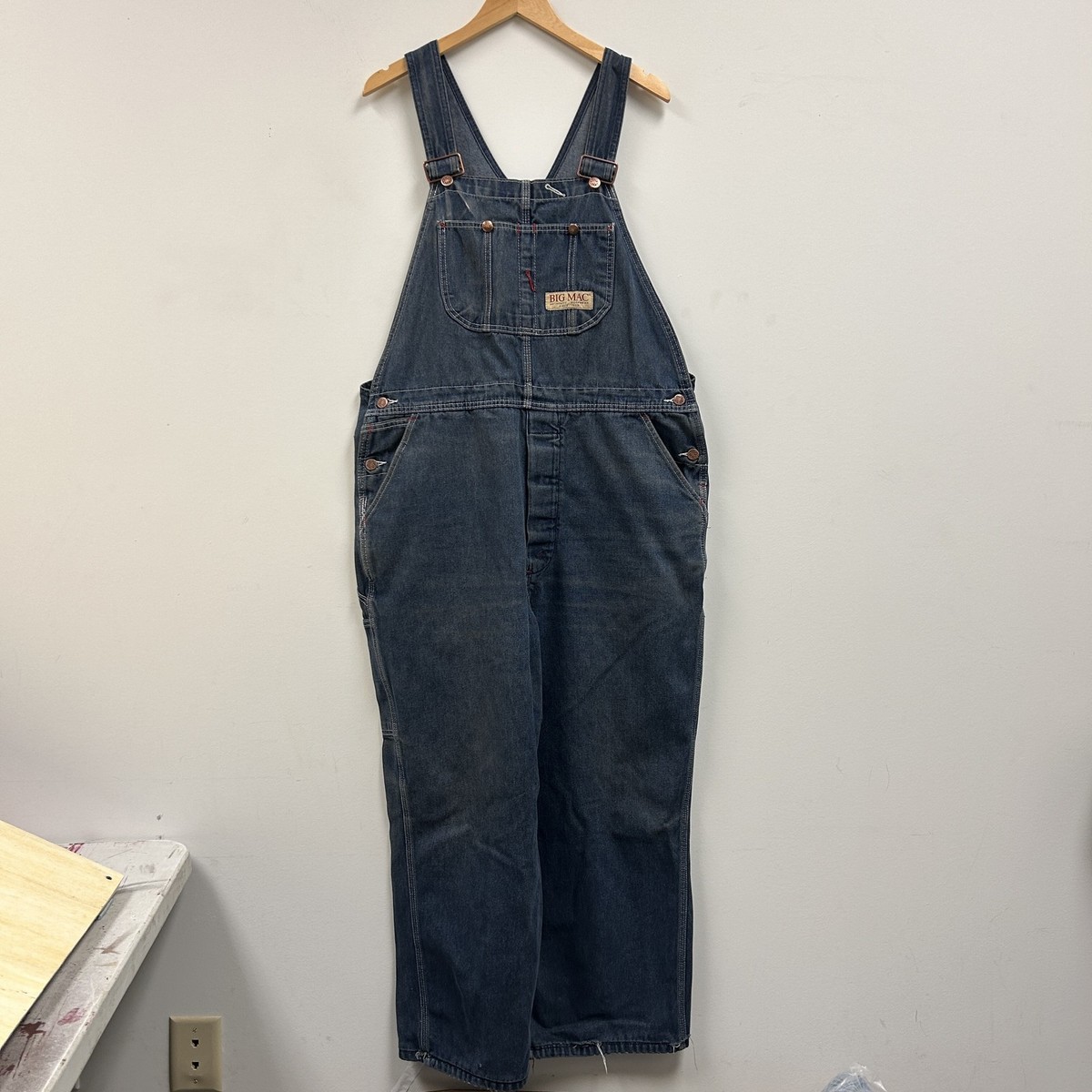 Big Mac Overalls Mens 44x28 Blue Denim Workwear Carpenter Bib