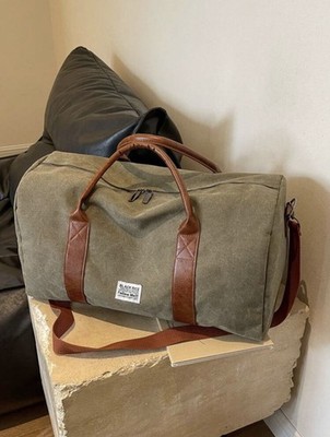 Olivgrüner Canvas Wochenend-/Sportbeutel + hellbraune Griffe in Lederoptik - Reisetasche