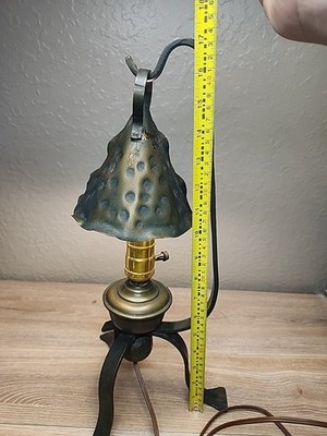 Vintage Green Metal Lamp Iron Witch Hat Gothic Mission Arts Crafts Tudor 17'' 