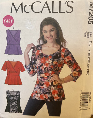 Sewing Pattern #7205 Ladies Top with Sleeve & Neck Variations Size 18W-24W UNCUT