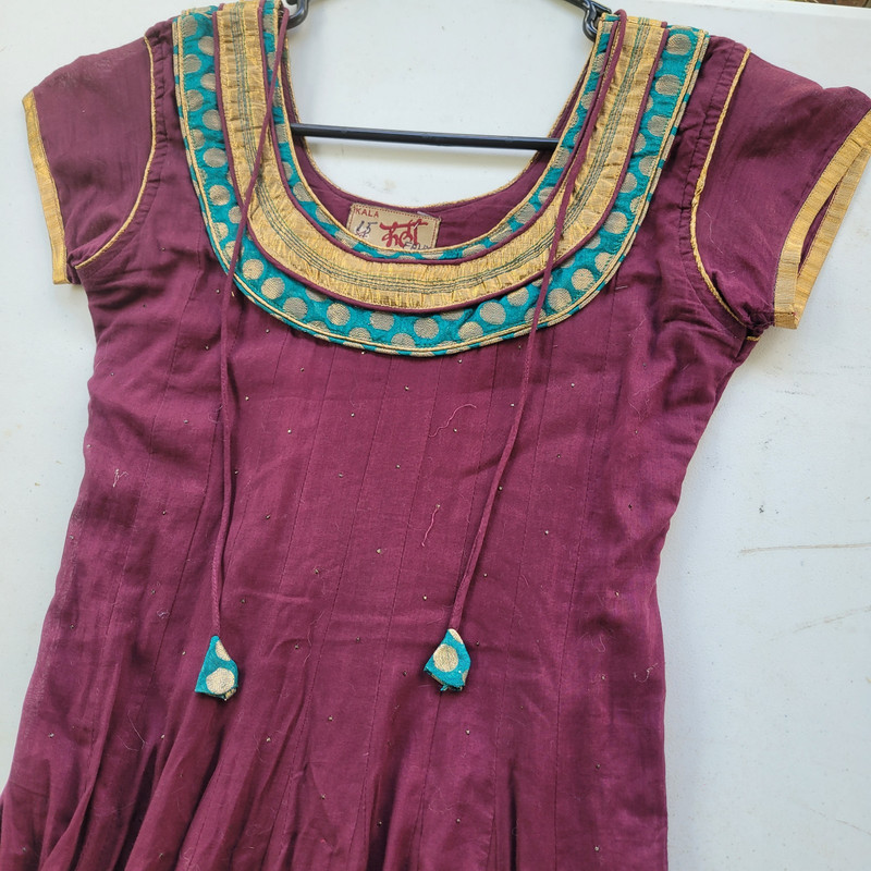 Kala Anarkali Salwar Kameez Purple Gold Teal Embroidered Cotton Blend Women’s L