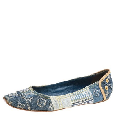 靴 Louis Vuitton Denim Ballet Shoes 38size Louis Vuitton Blue Monogram Denim Ballet Flats Size 37 | eBay