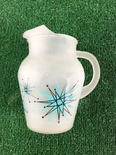 RARE  Vintage Mid Century GAY FAD  Atomic Starburst Glass Pitcher