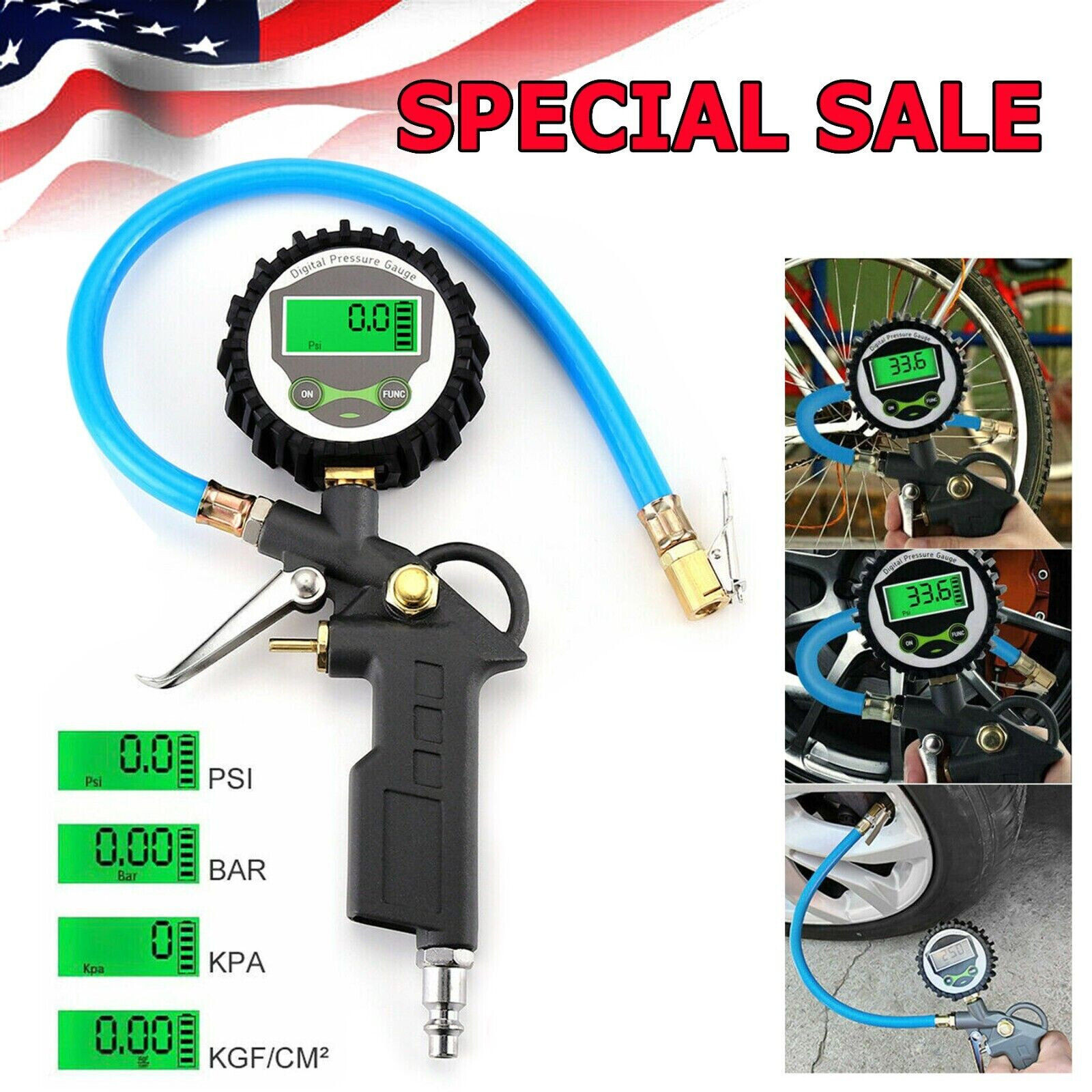Digital Tire Inflator with Pressure Gauge 250 PSI Air Chuck for Truck/Car/Bike