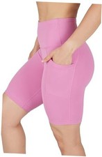 Womens High Waisted Biker Shorts with Side Pockets 3X-Large Opera Mauve 9"