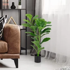 3 FT Artificial Tree Fake Fiddle Leaf Fig Plant in Pot with 32 Leaves Maintenanc
