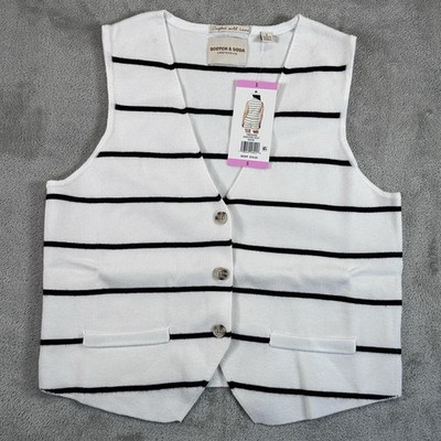 Scotch & Soda Button Up Sweater Vest, Women's Size Small White Black Striped