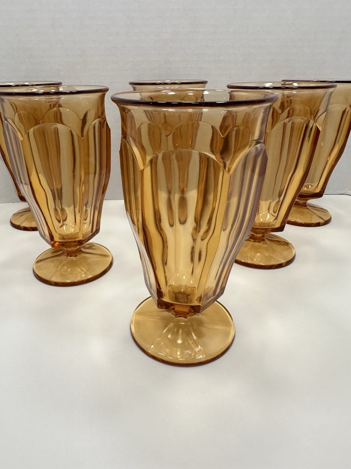VTG Westmoreland Amber Sunset Colonial Glass Iced Tea Goblets Set of 6 with Hallmark
