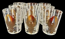 GAY FAD VINTAGE MCM DOUBLE OLD FASHIONED GLASSES GILT EAGLES W/ STRIPES SET OF 9