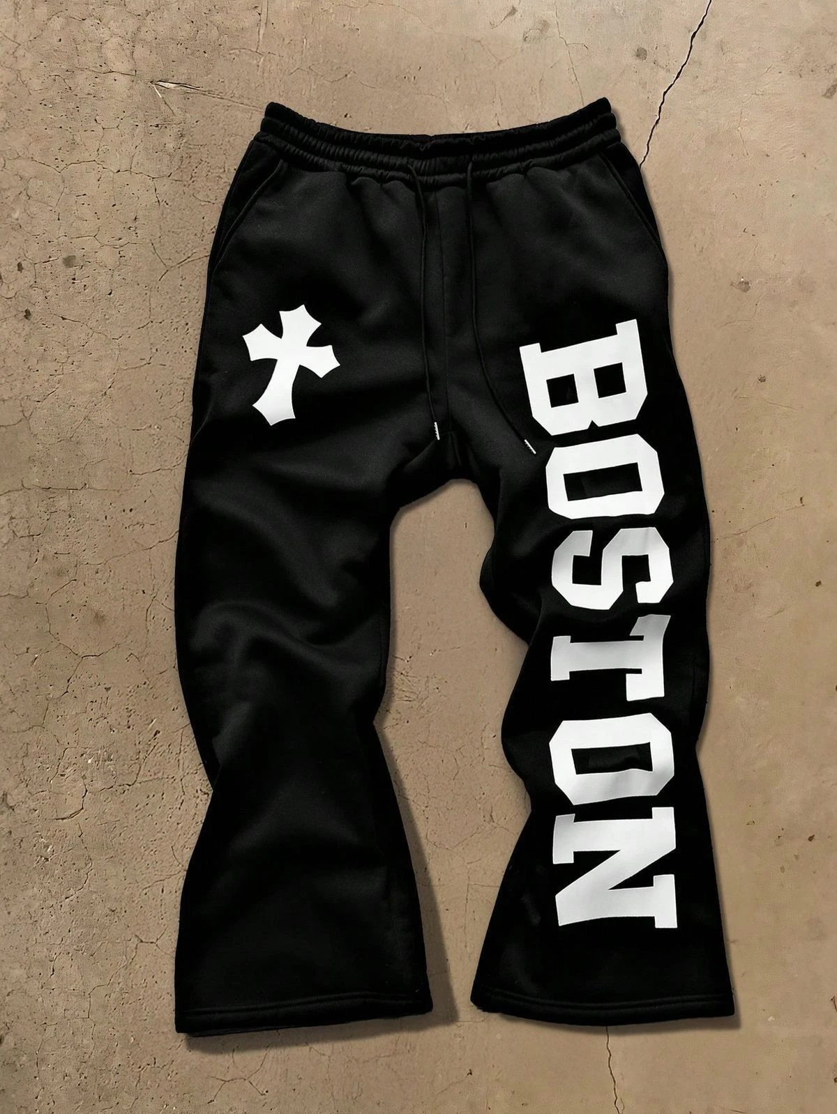 Men Black Streetwear Sweatpants Graphic Print Joggers Casual Hip Hop Track Pants