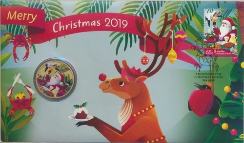 Australia/Tuvalu: 2019 Coloured $1 Merry Christmas PNC