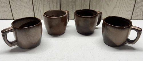Frankoma Pottery Vintage 4 Plainsman Two Tone Glaze Brown Coffee Cups Mugs