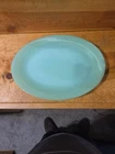*Vintage Fire King Jadeite Oval Serving Plate Platter Jane Ray 12" x 9”, ribbed