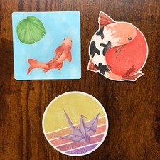 3" Vinyl Aufkleber 3er Set Origami Kranich Retro Sonne Koi Fisch Yin Yang Zen gestanzt