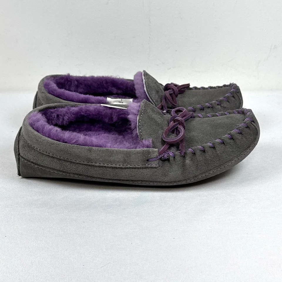 Zapatillas mocasín forradas de piel de oveja LL Bean Kids gris oscuro gamuza malvada buena talla 3 Foto 2 de 4