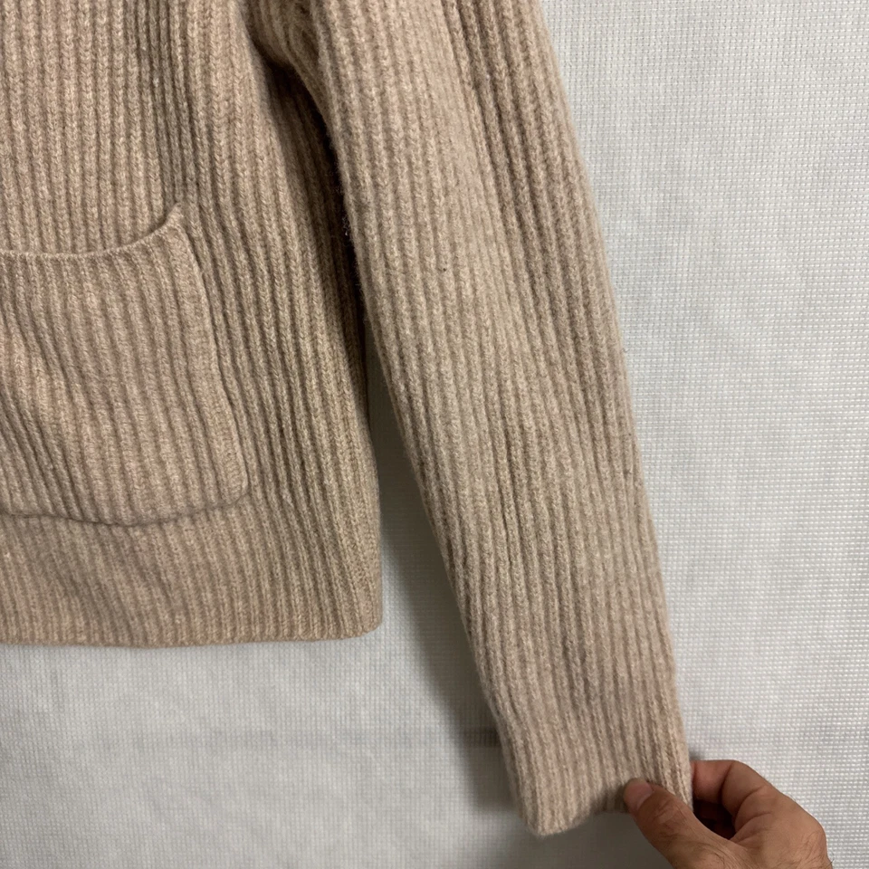 Кардиган Uniqlo U женский размер большой бежевый премиум шерсть ягненка ребристый с длинным рукавом - Изображение 3 из 4