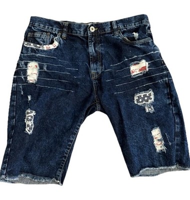Evolution In Design Patriotic Men s  38 Distressed Patched Shorts Hip Hop Skater