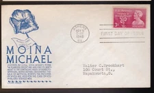 MOINA MICHAEL #977 US FIRST DAY COVER 1948, ANDERSON BLUE CACHET FDC