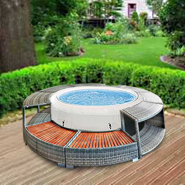 Garden Poly Rattan Round Spa Hot Tub Surround Outdoor Patio Furnituresteel Frame