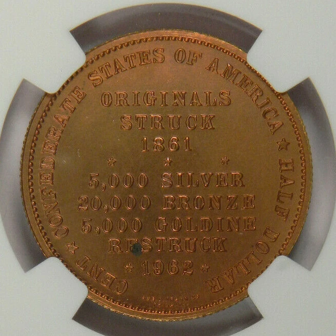 1962 CSA BRONZE BASHLOW RESTRIKE CONFEDERATE HALF DOLLAR ~ SHARP NGC MS66RB! - Image 3 of 4