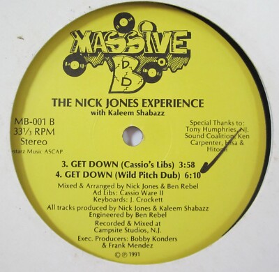 The Nick Jones Experience 12'' Wake Up People / Get Down 1991 House VG+
