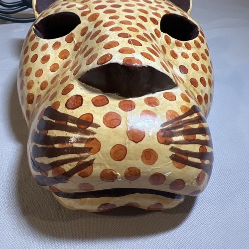 Hand Carved & Painted Wooden Leopard Mask Wall Hanging Decor Tribal Art - Picture 4 of 16