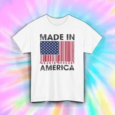 Made in America Shirt Patriotic Flag Barcode USA Pride Gift Tee S-5XL