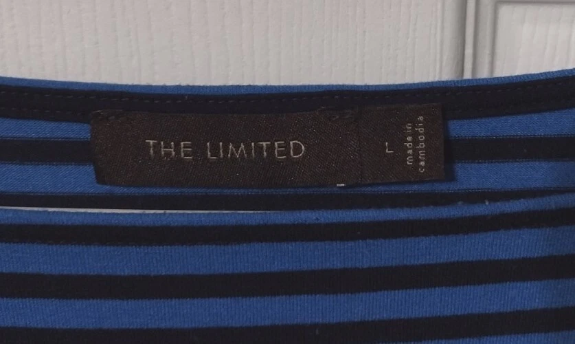 Camisa grande a rayas manga 3/4 azul negra ajustada The Limited para mujer Foto 3 de 4