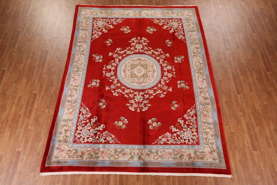 Transitional Floral Art Deco Chinese Rug 9x12 ft. Hand-knotted Wool Red Carpet - Image 2 of 4
