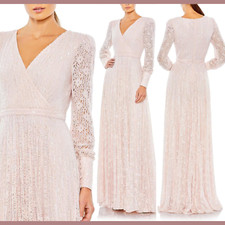 NWT 798 Mac Duggal 20 Beaded Lace Long Sleeve Wrap Over Gown Rose Q614