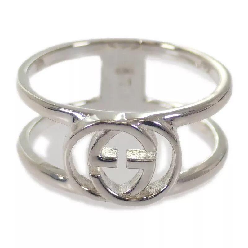 Bague GUCCI à large bande ouverte imbriquée argent 925 US 10 homme TGIS