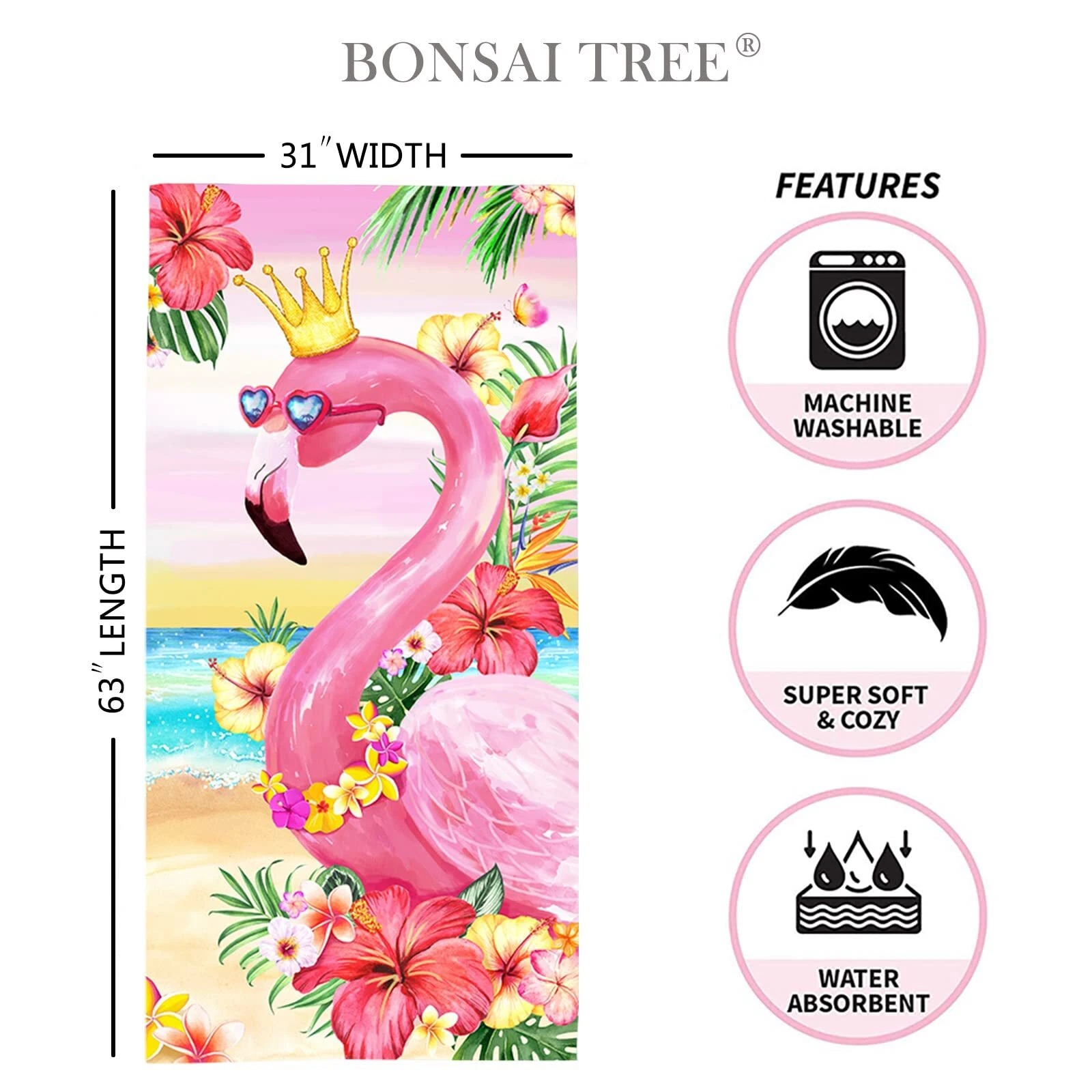 Flamingo Beach Towel 30x60 Microfiber Pink Quick Dry Sand Proof