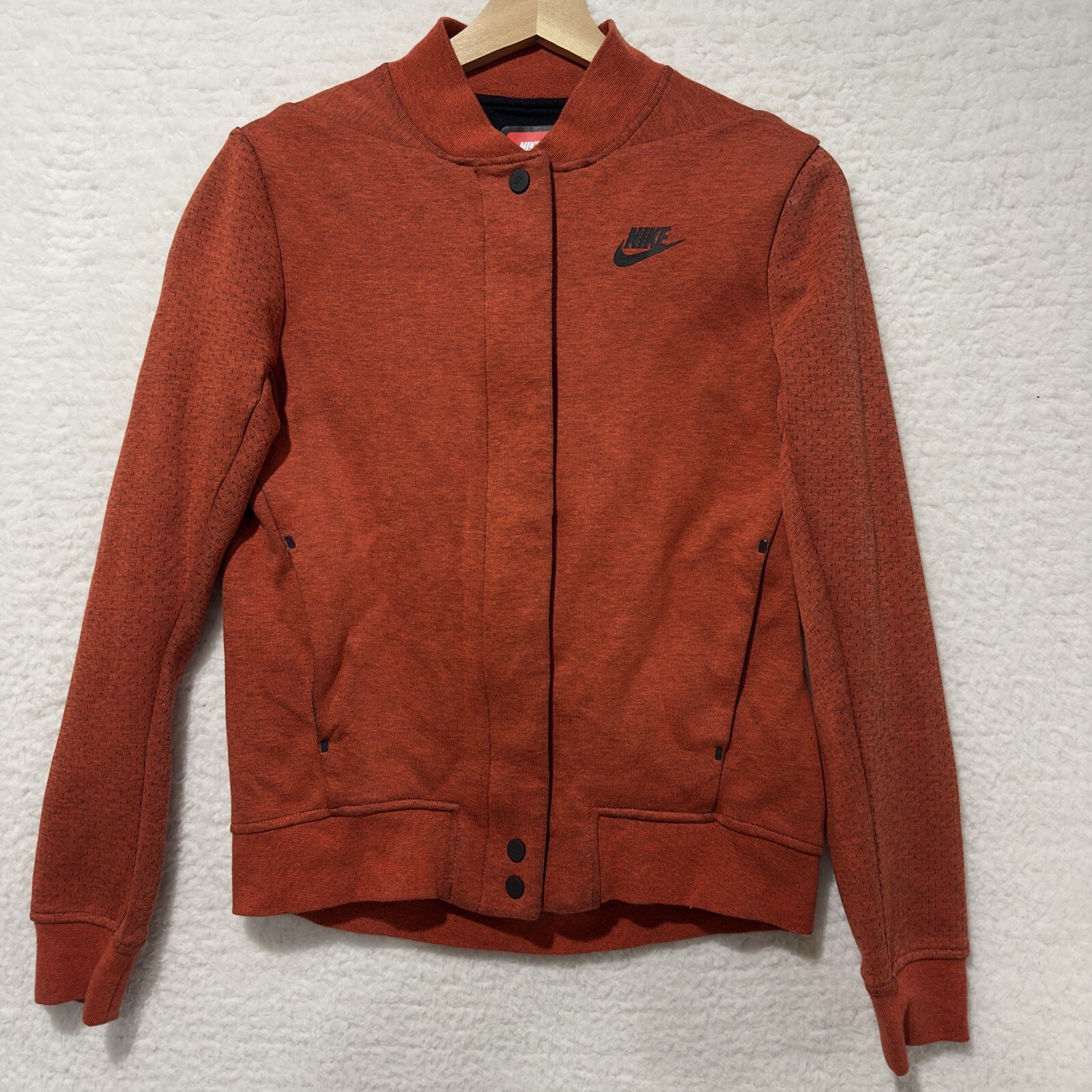 SACAI X NIKE Giubbotto Bomber Nike Tech Donna Pile Heather Arancione Nero Zip Destroyer Tg XS